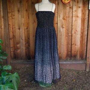 Strapless Navy Beaded Maxi Dress